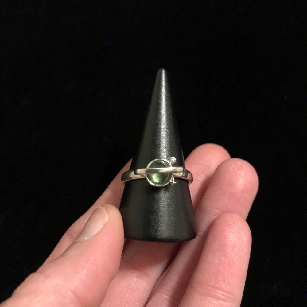 Silver Tone Ring with Green Faux Gemstone